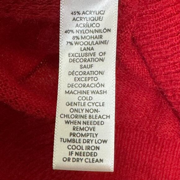 LOFT Sweater Womens Small Red Holiday Sweater Mohair Wool Blend Pullover - Picture 5 of 8